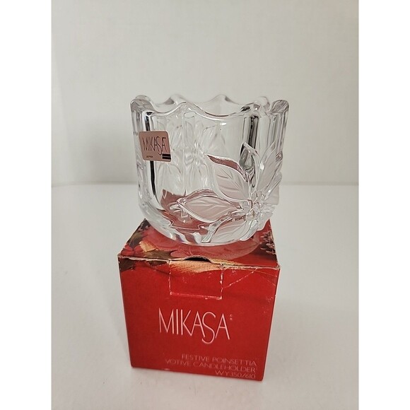 Mikasa Festive Poinsettia Candle & Votive Holder Original Box WY350/610 - Picture 1 of 8